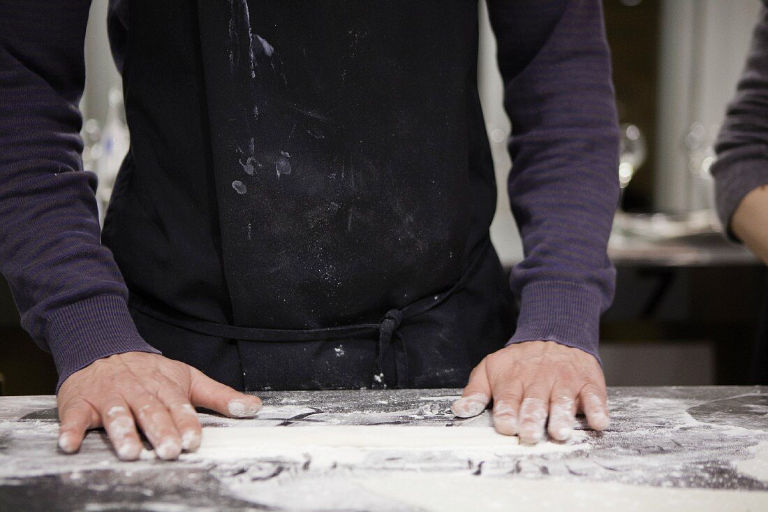 Fresh pasta dough being worked