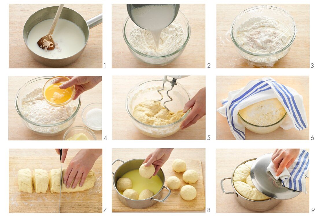 Yeast dumplings being prepared