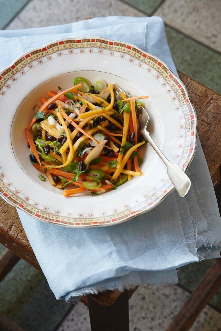 Carrot, bean and pear salad