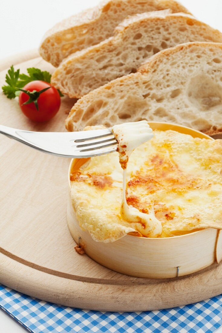 Baked cheese with white bread