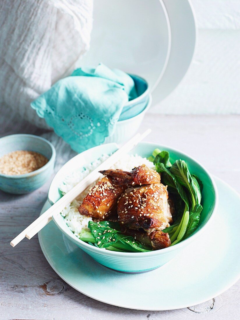 Crispy honey and soy chicken with sesame seeds