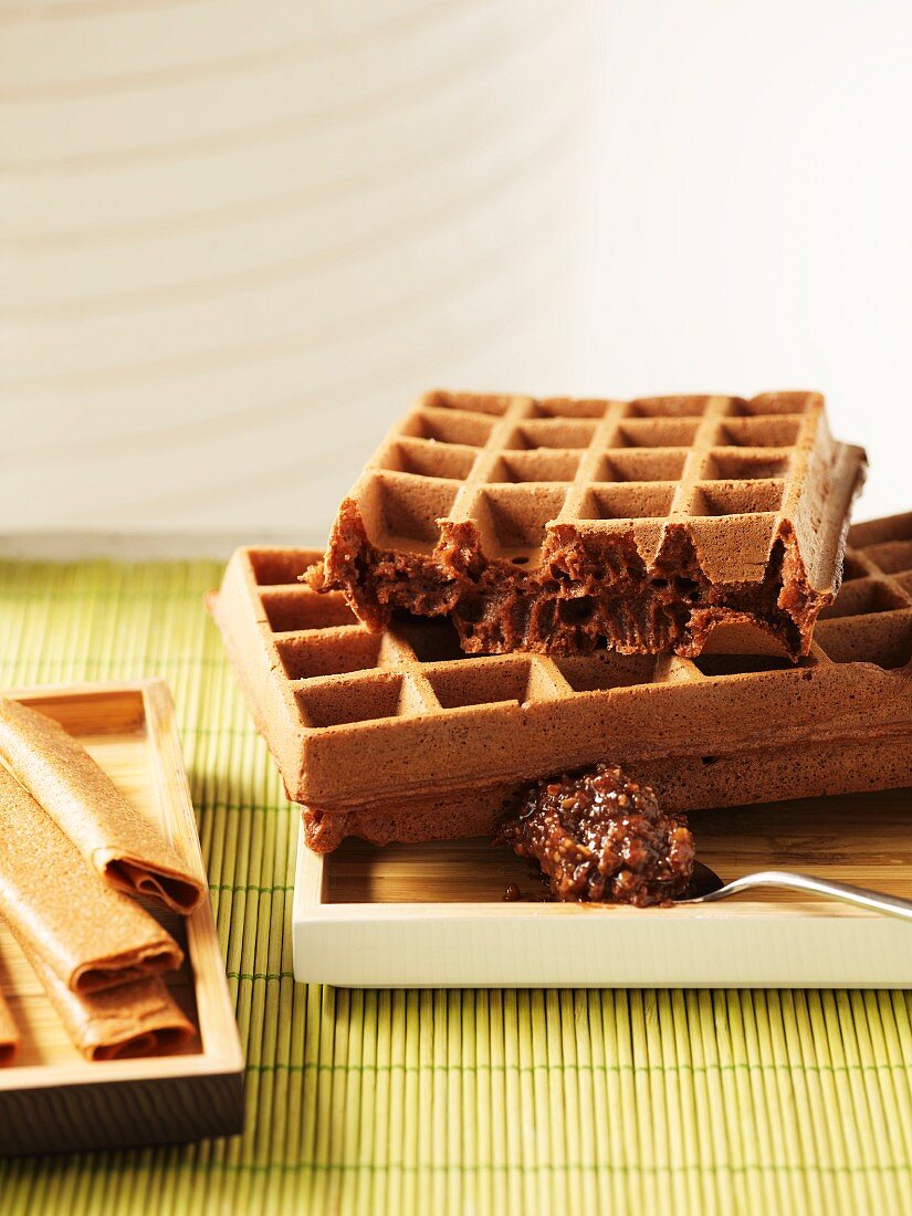 Waffles with nougat and nut brittle