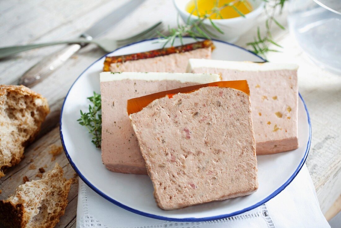 Slices of various types of pâté