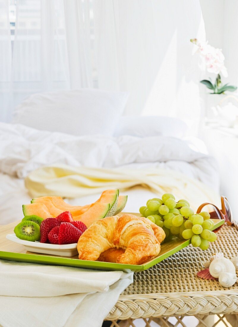 A breakfast tray in a bedroom