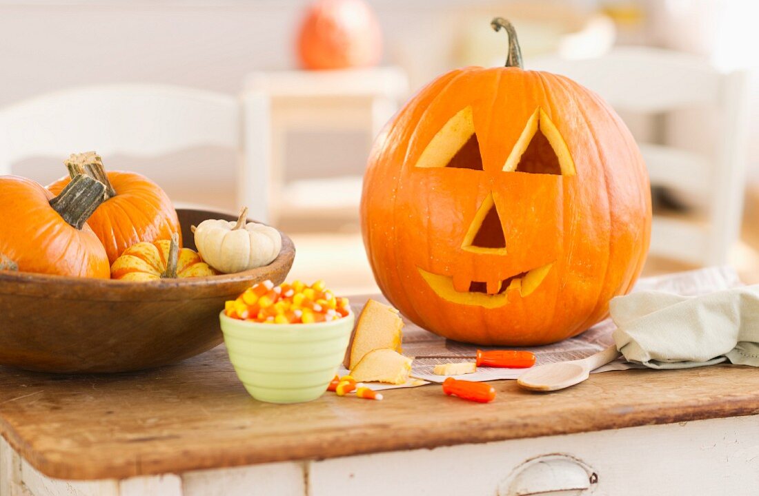 Halloween pumpkin on table
