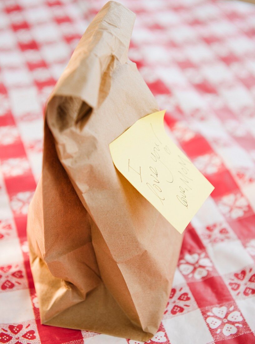 School lunch in brown paper bag
