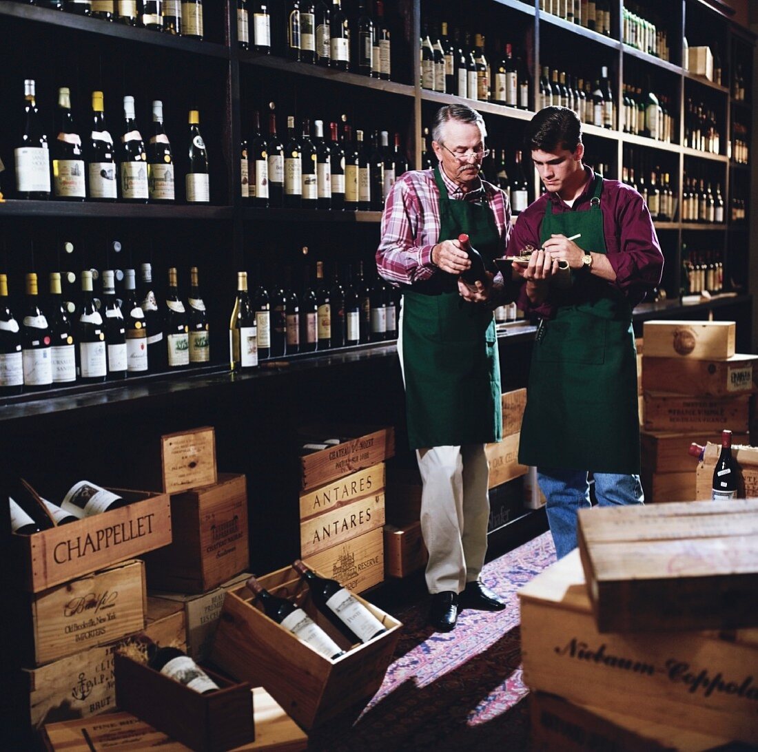 Father and son in liquor store