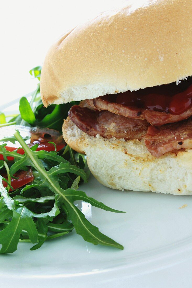 Bacon and rocket salad roll