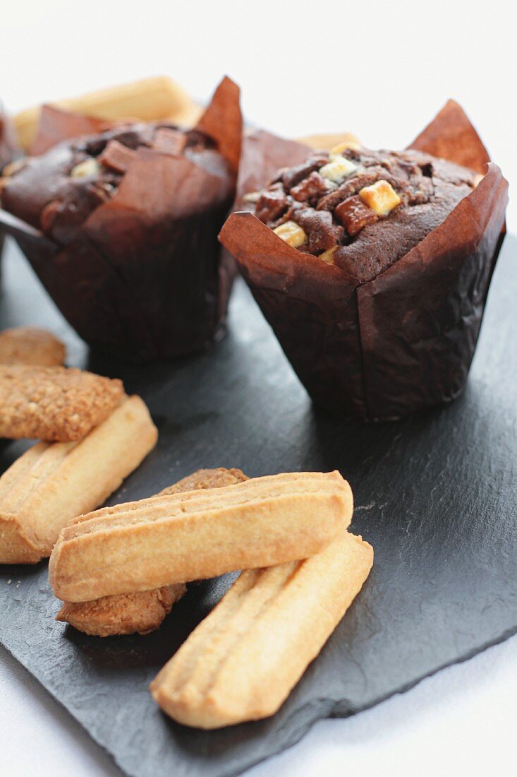 Chocolate muffins and short bread