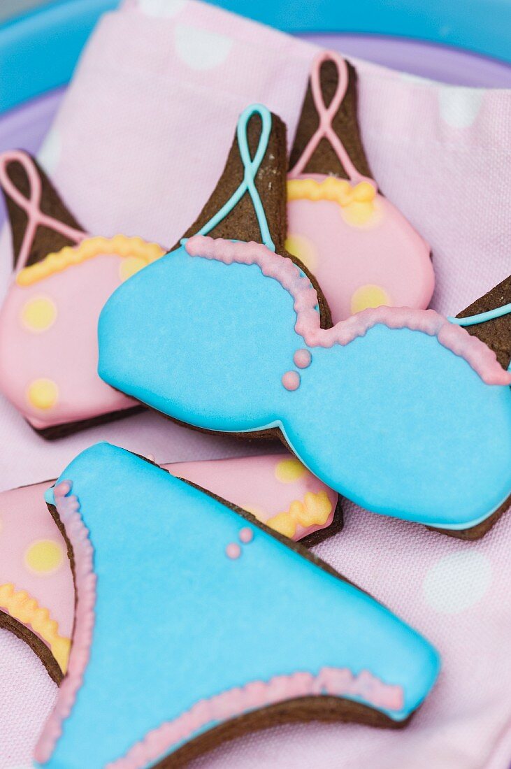 Bikini cookies with blue and pink icing