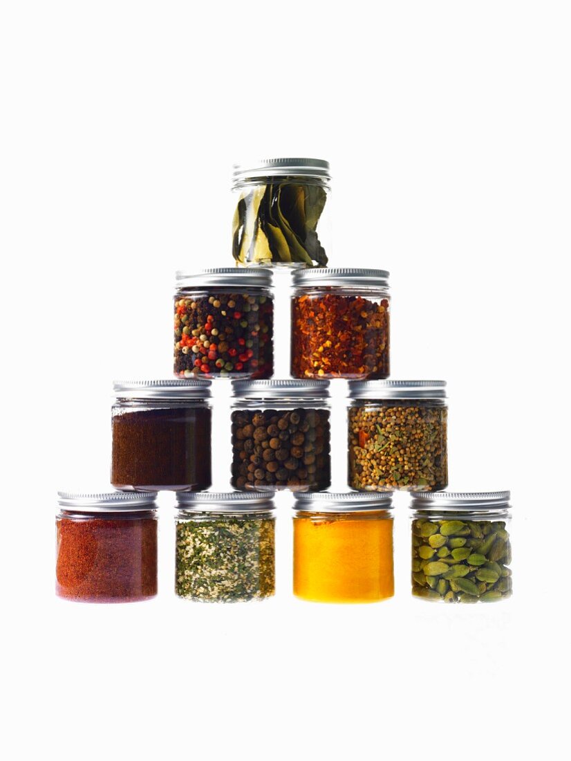 Studio shot of jars with spices