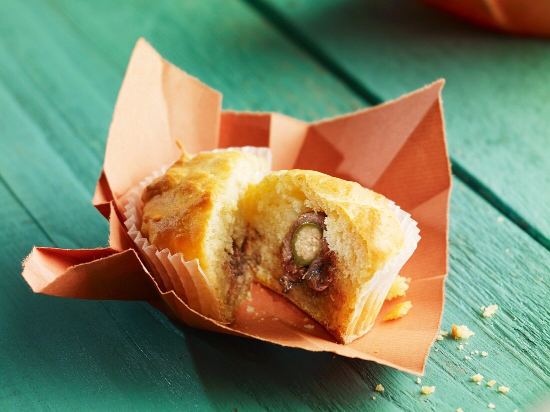 Muffin filled with anchovies