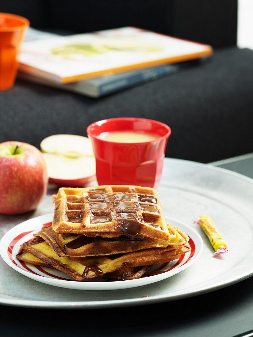 Waffles with apple and caramel