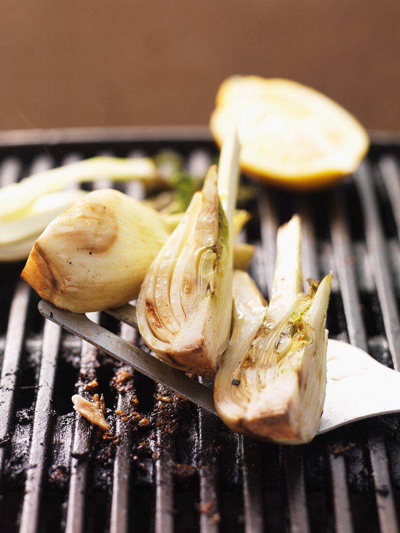 Barbecued fennel on the barbecue