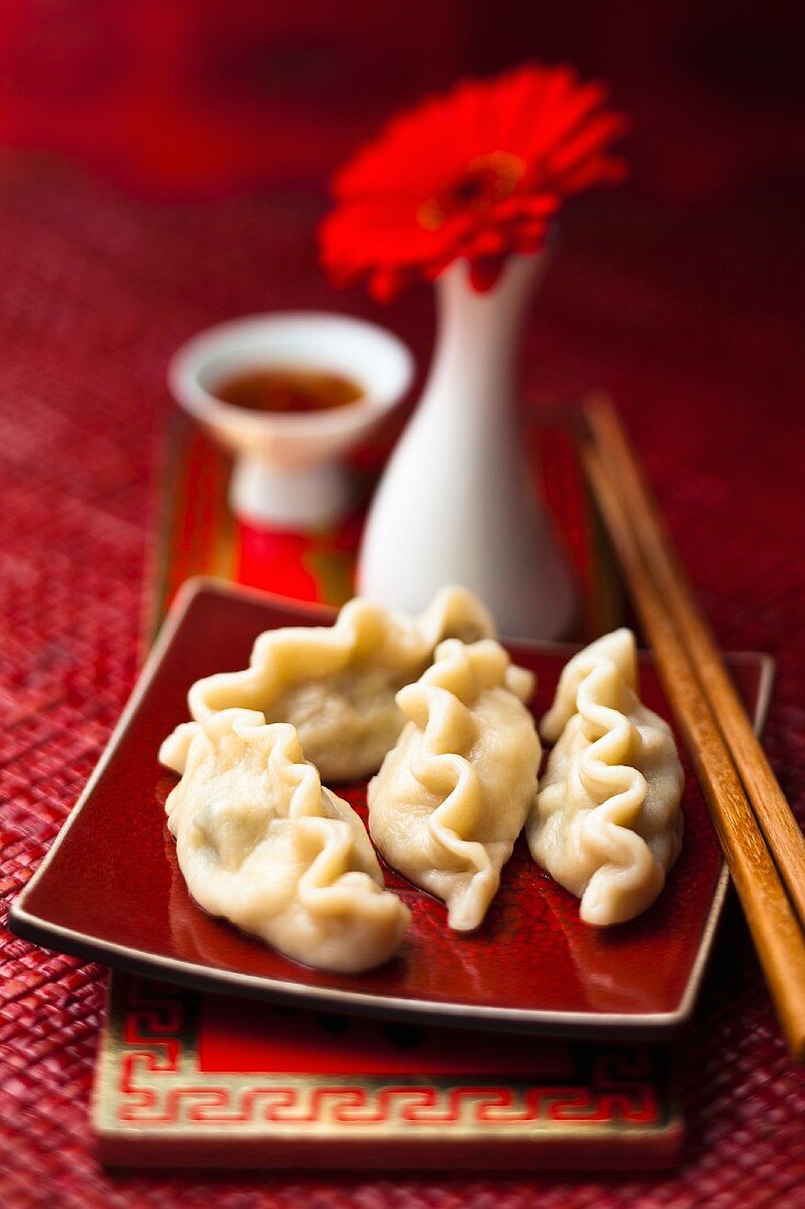 Jiaozi (gefüllte Teigtäschchen mit Schweinefleisch, China)