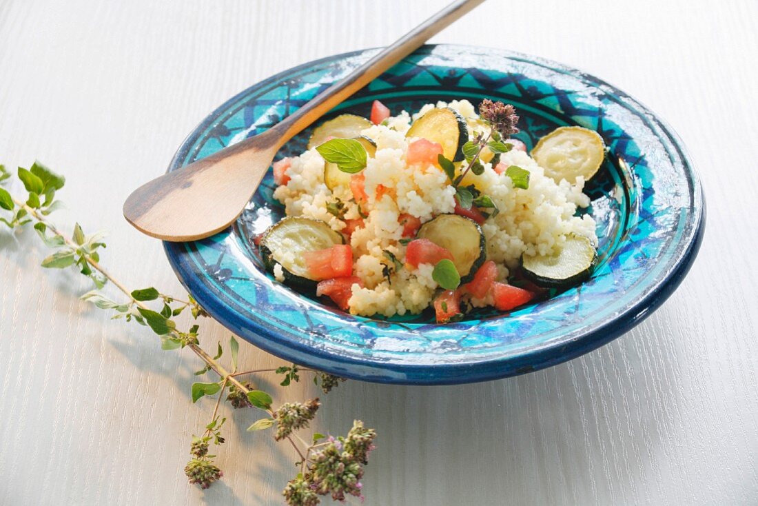 Couscous with vegetables, cheese and oregano