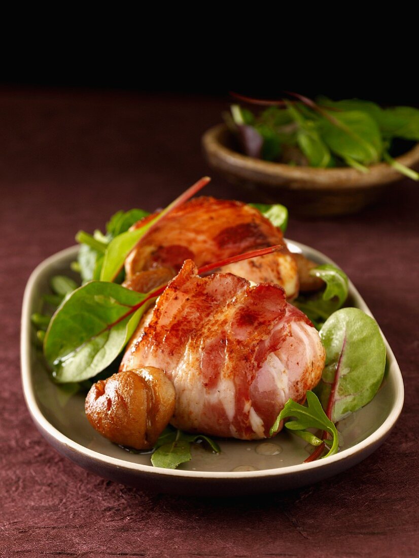 Goat cheese wrapped in bacon and chestnuts