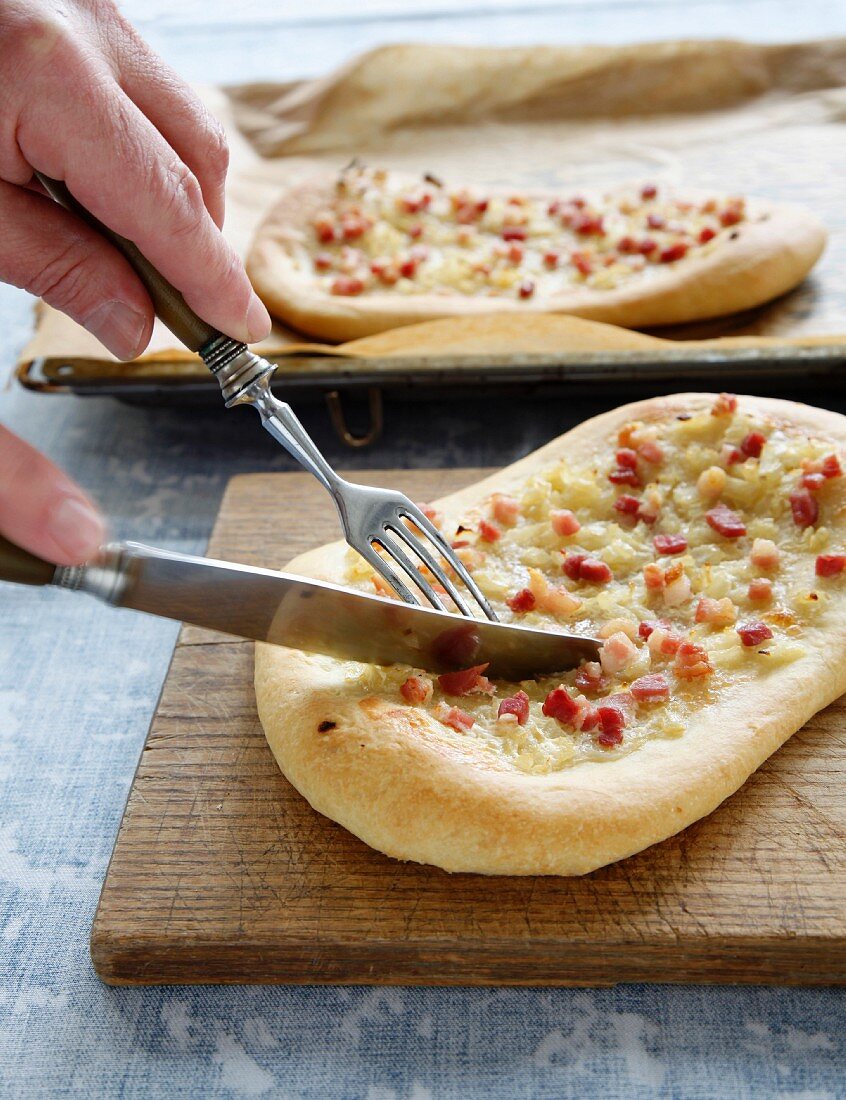 Tarte flambée with bacon