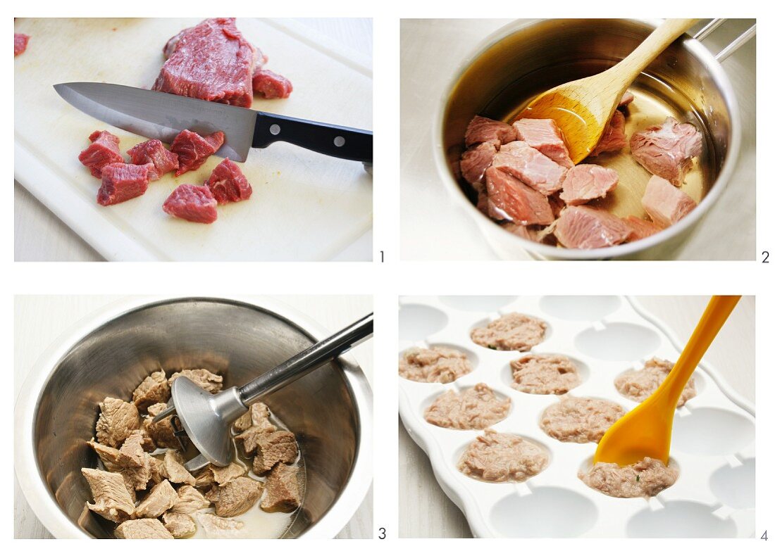 Rindfleisch schneiden, kochen, portionieren und einfrieren