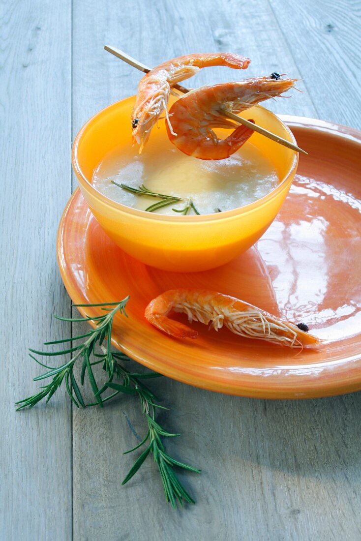 Cream of potato soup with prawns