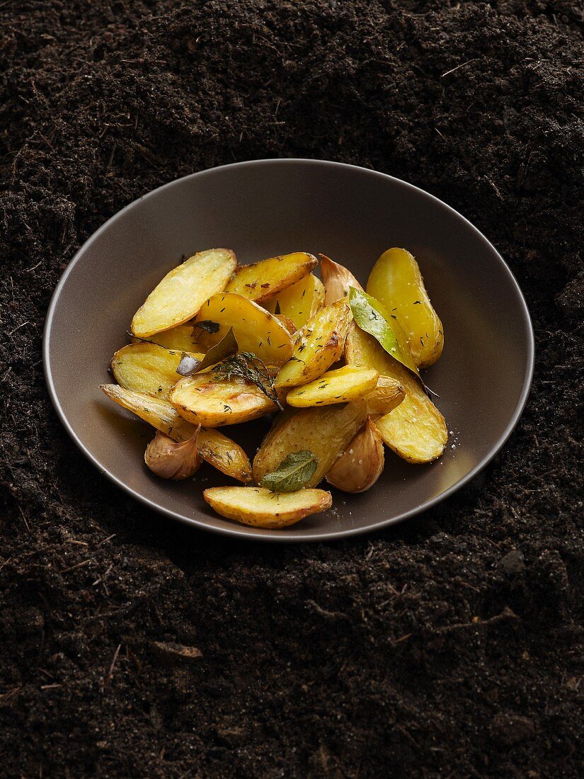 Fried potatoes with herbs and garlic