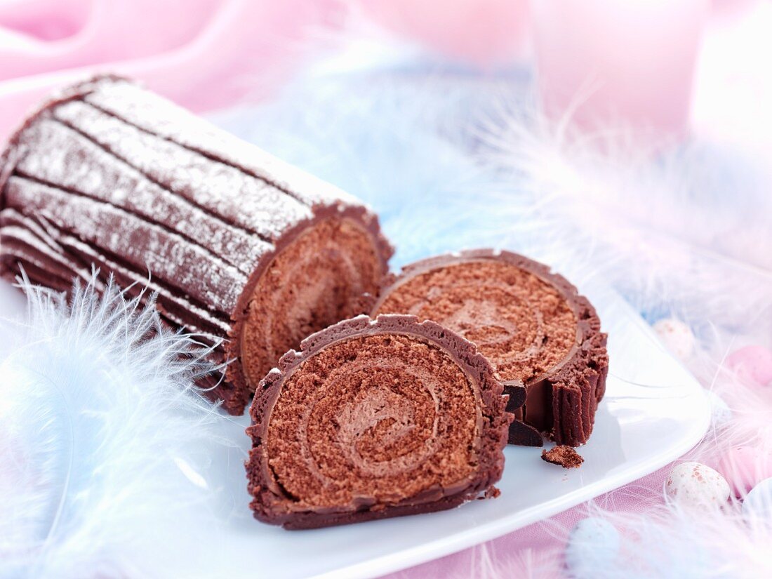 Chocolate Swiss roll for Easter