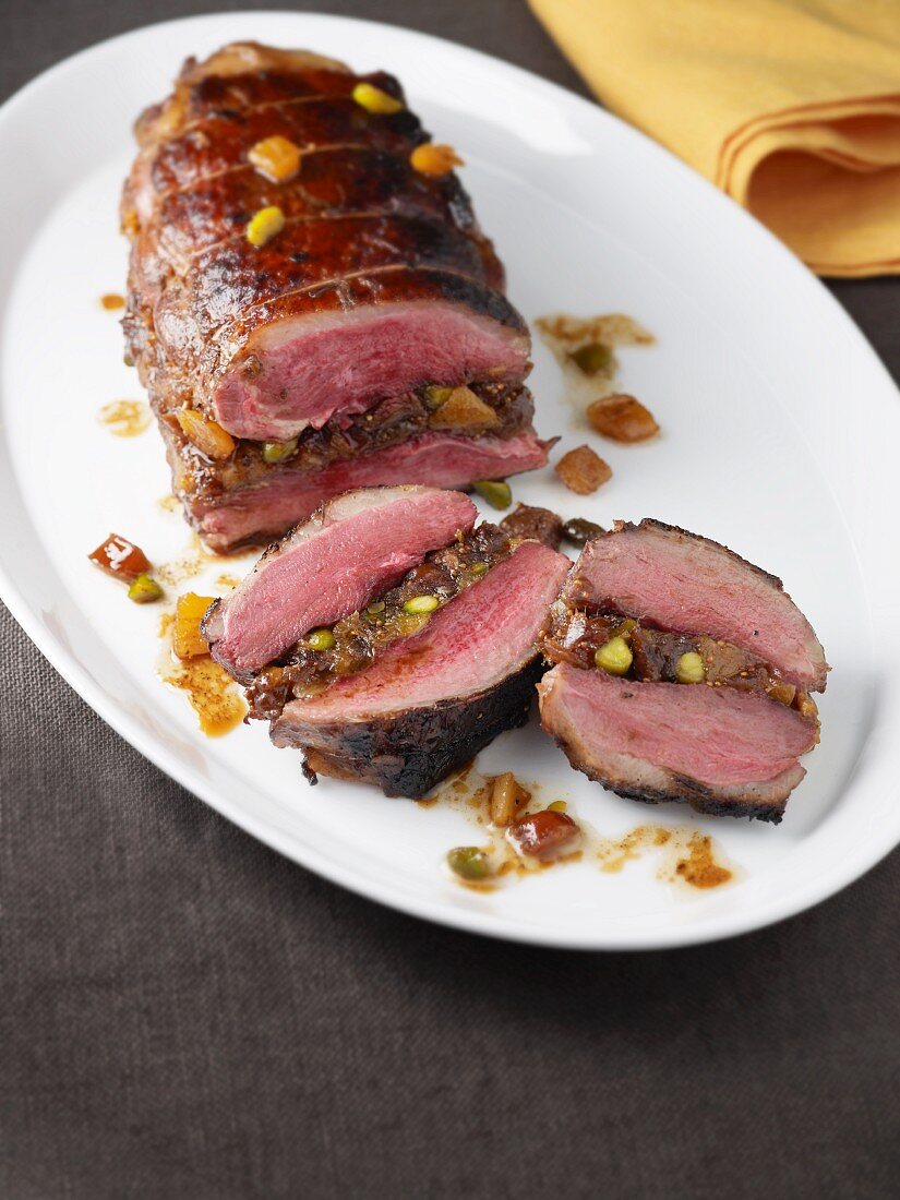 Duck breast stuffed with fruit and nuts