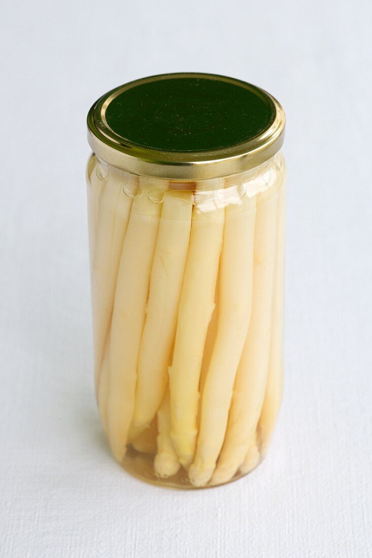 A jar of preserved white asparagus