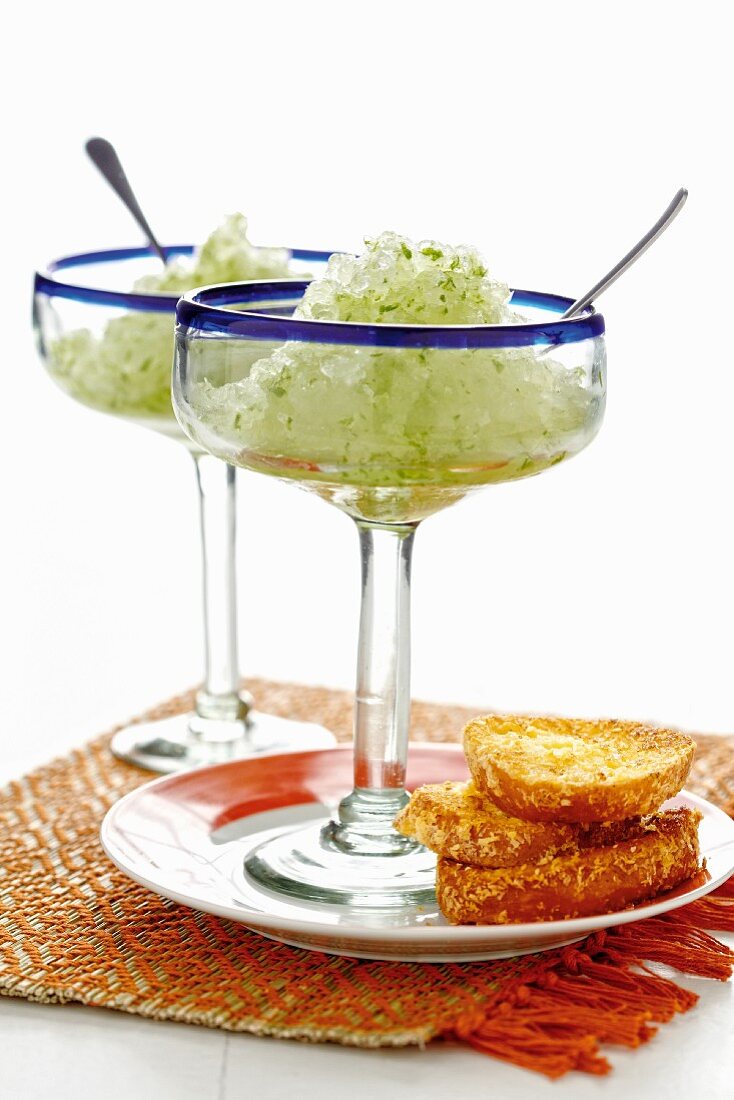 Lime and tequila granita with coconut toast