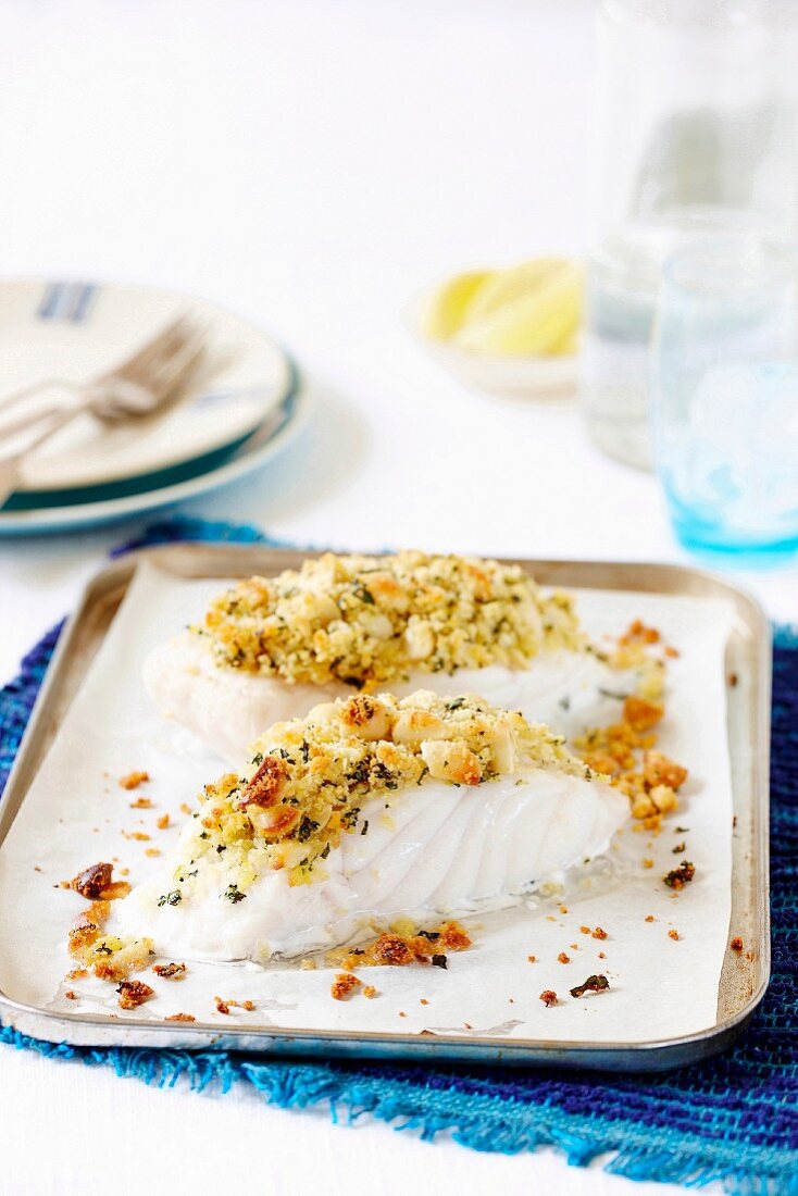 Blue ling fillet with a macadamia nut crust