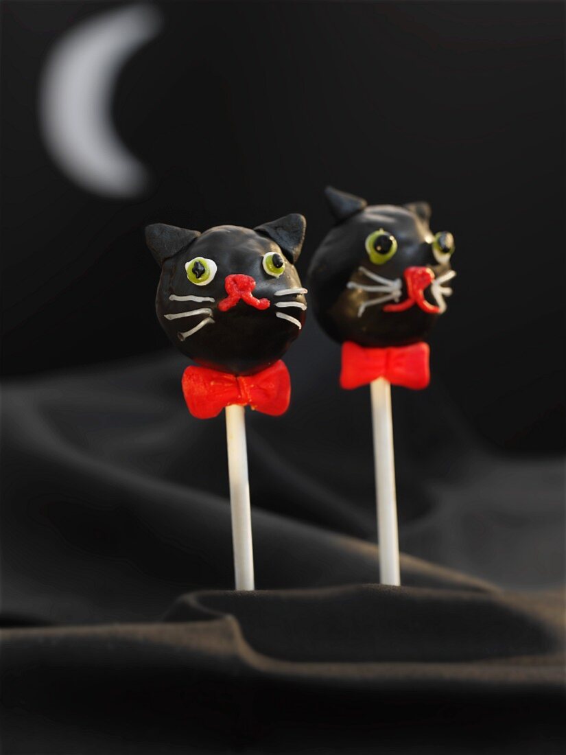 Cake pops decorated to look like black cats