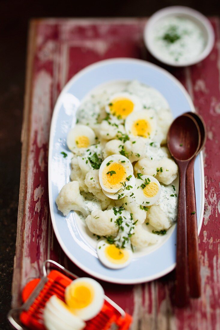 Cauliflower with egg and herb sauce