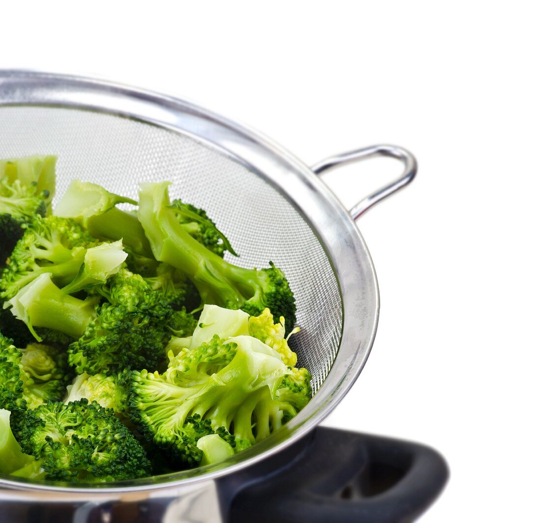 Broccoli in a sieve