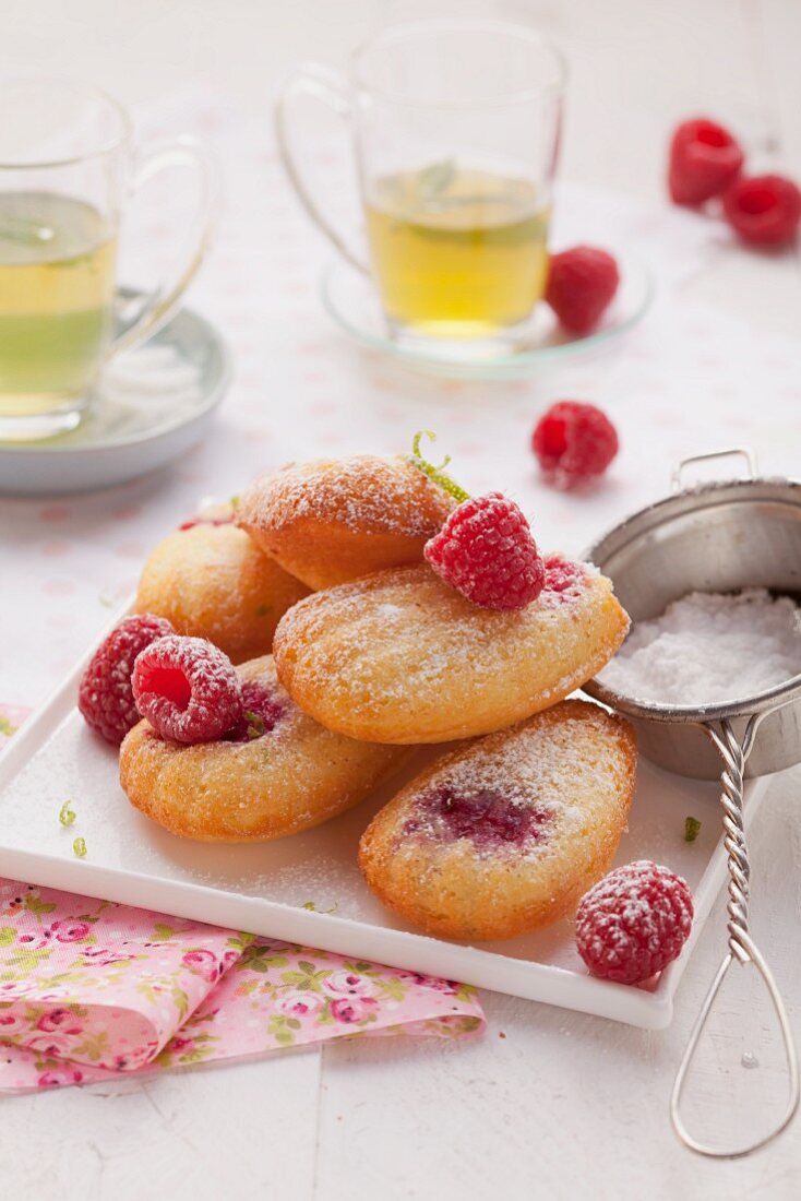 Raspberry and lime madeleines