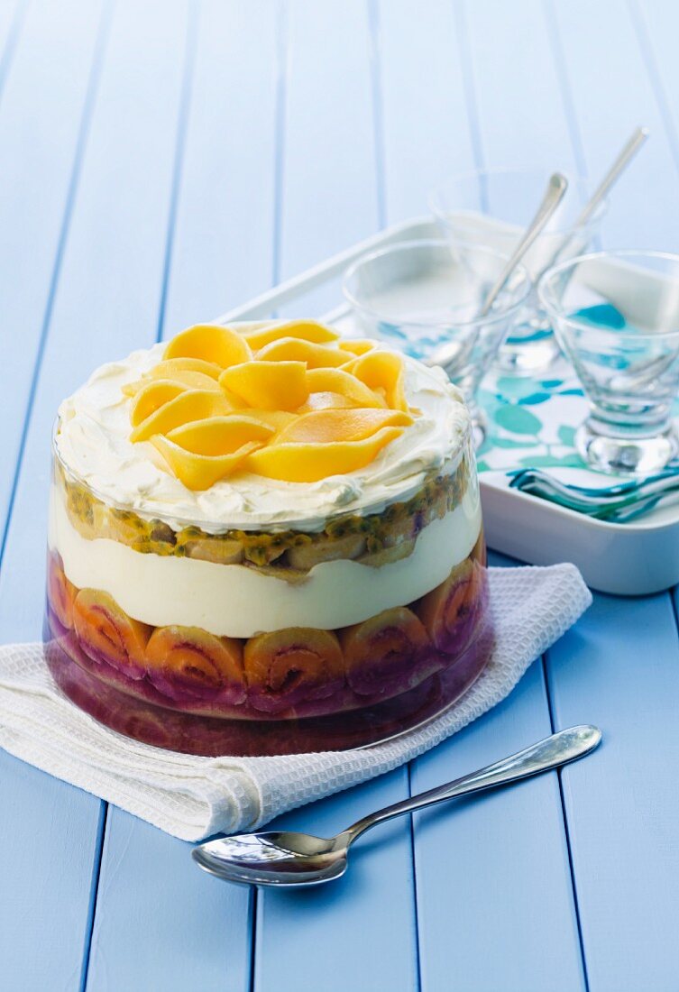 Trifle with mango and passion fruit