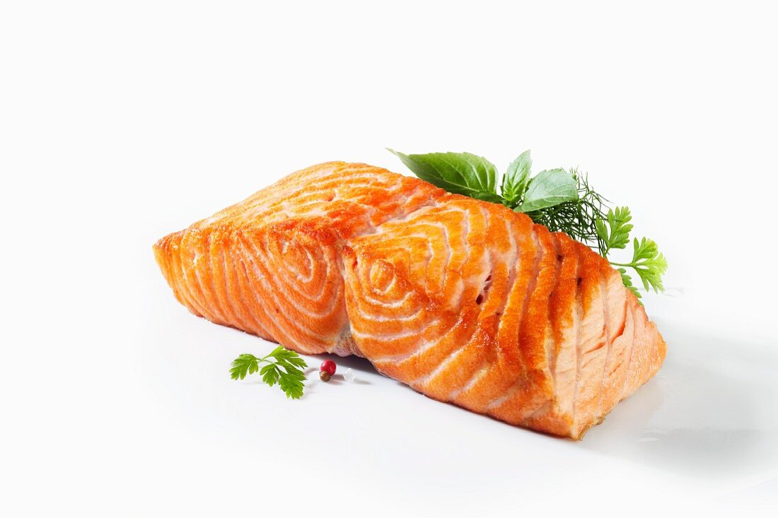 Roasted salmon fillet with fresh herbs