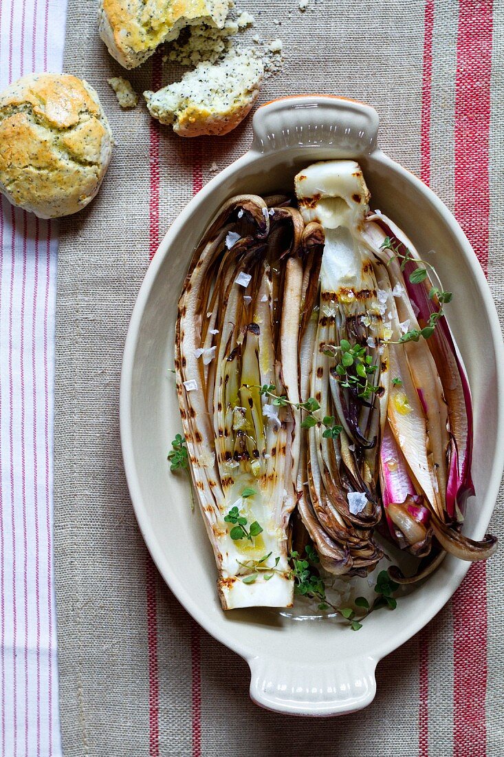 Grilled Radicchio di Treviso with poppy-seed scones