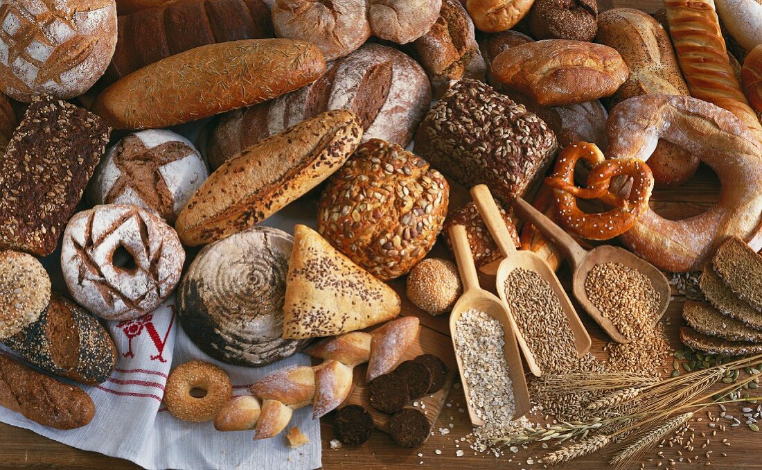 A still life of bread and cereals