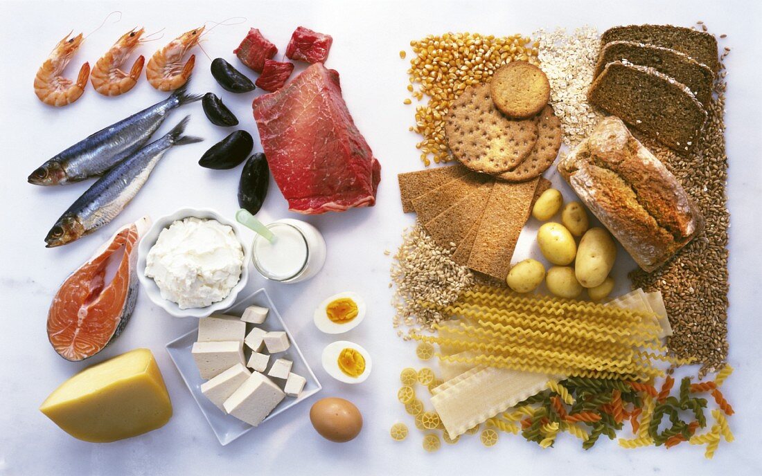 Protein-rich and carbohydrate-rich food groups
