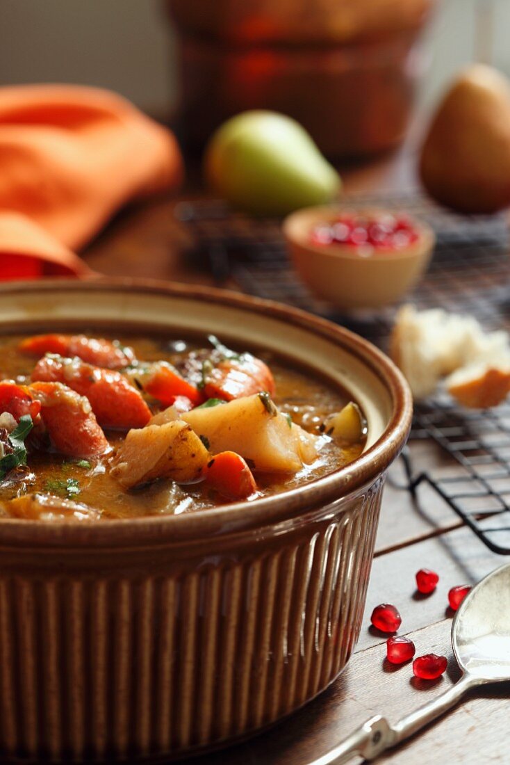 Bowl of Beef Stew with Potatoes and Carrots