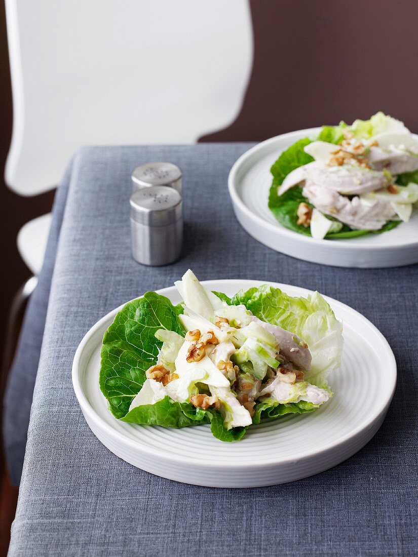 Chicken salad with apple, celery and walnuts