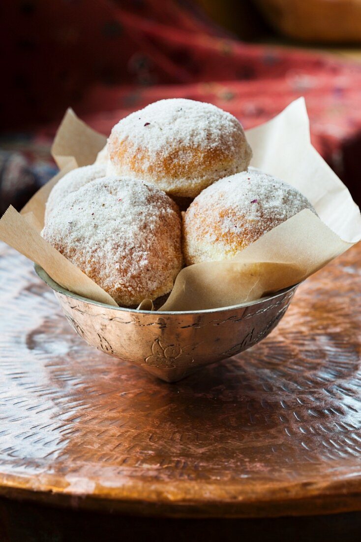 Persian Doughnuts in a Parchment Paper Lined Bowl