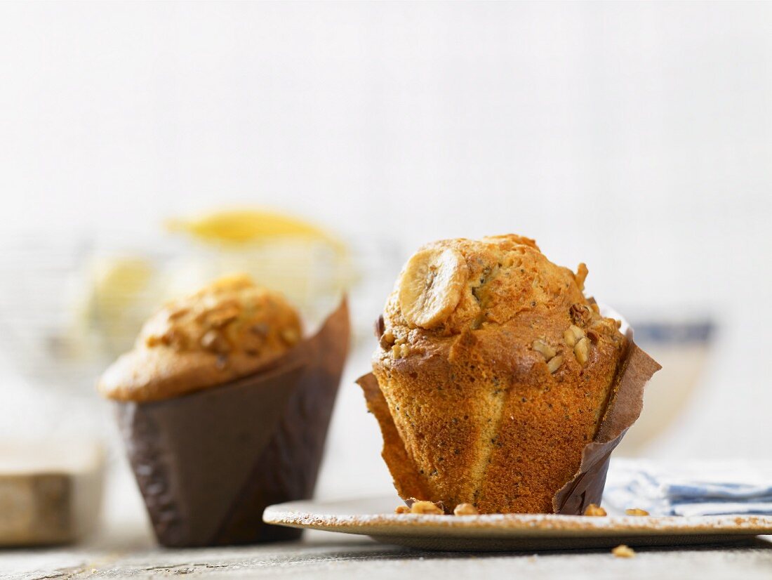 Banana muffins wrapped in baking paper