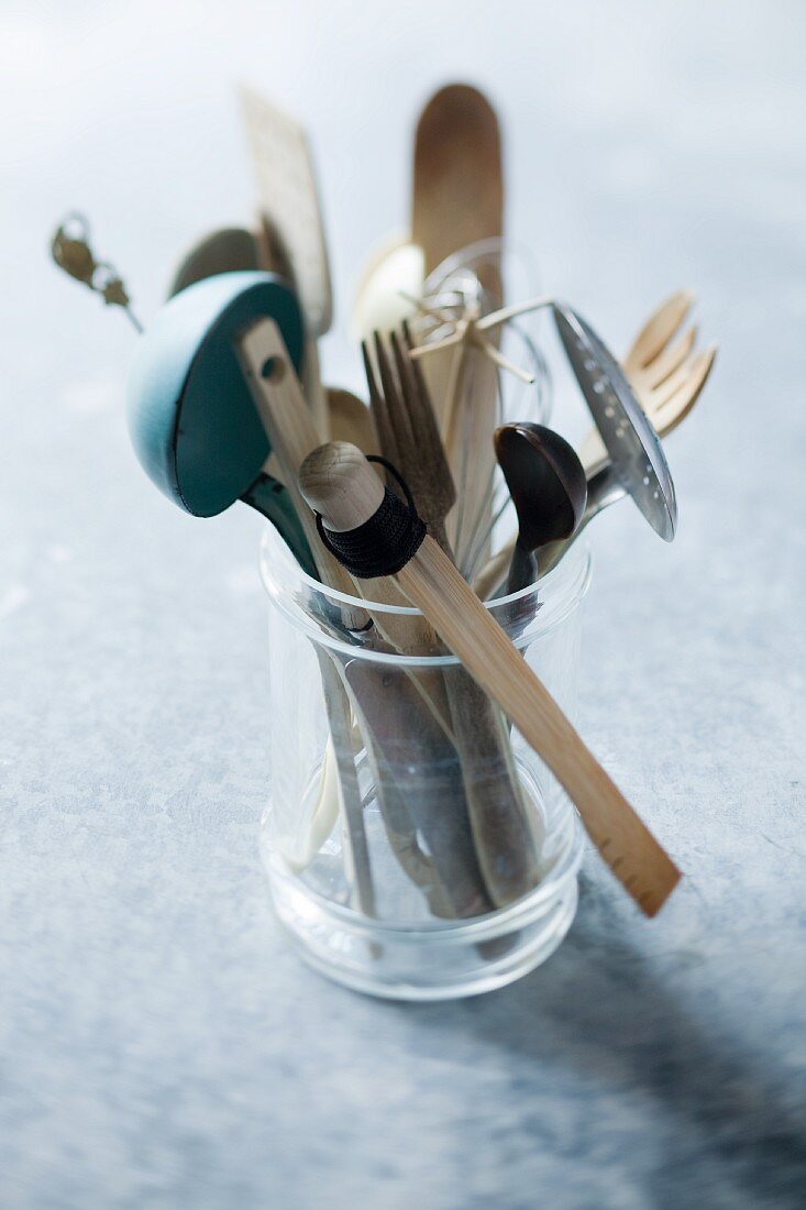 Kitchen utensils in a jar