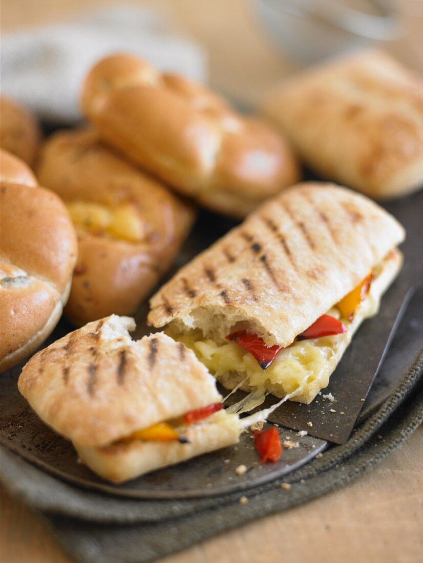 Panini with roasted peppers and cheese