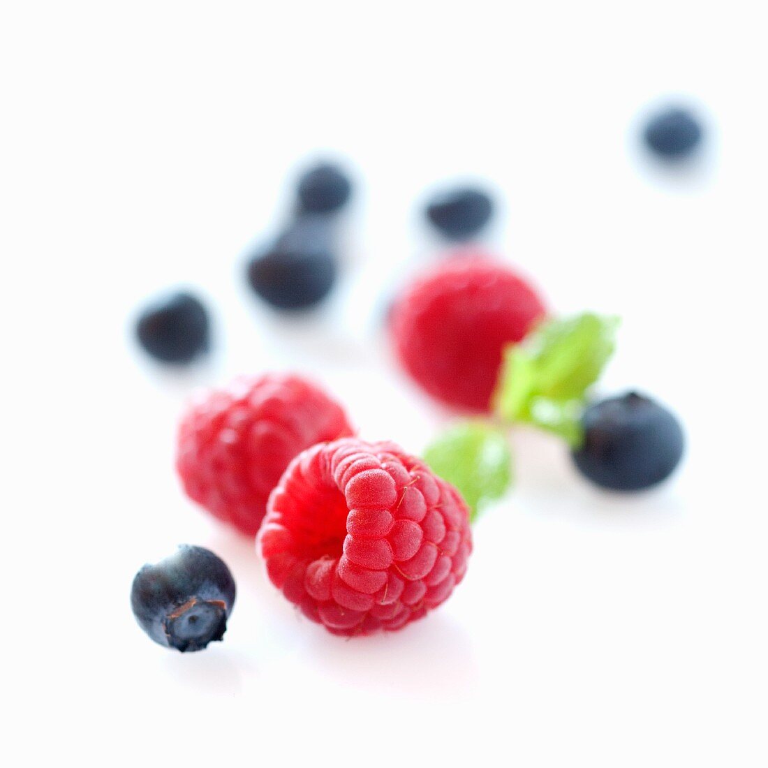 Raspberries and blackberries with no background