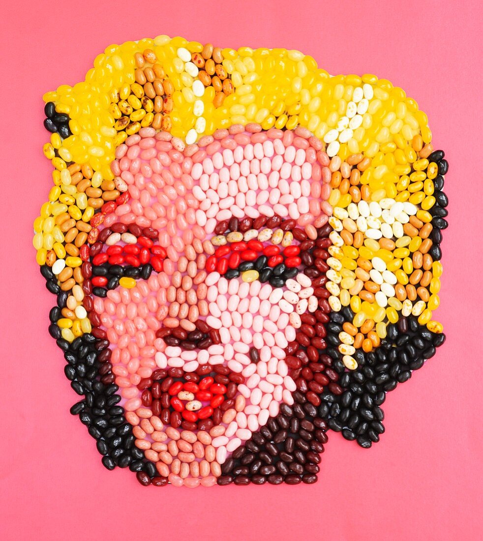 The face of Marilyn Monroe made from jelly beans