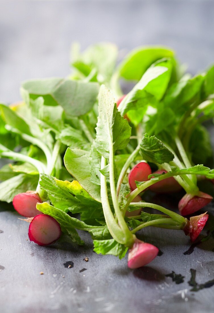 Radish tops with leaves