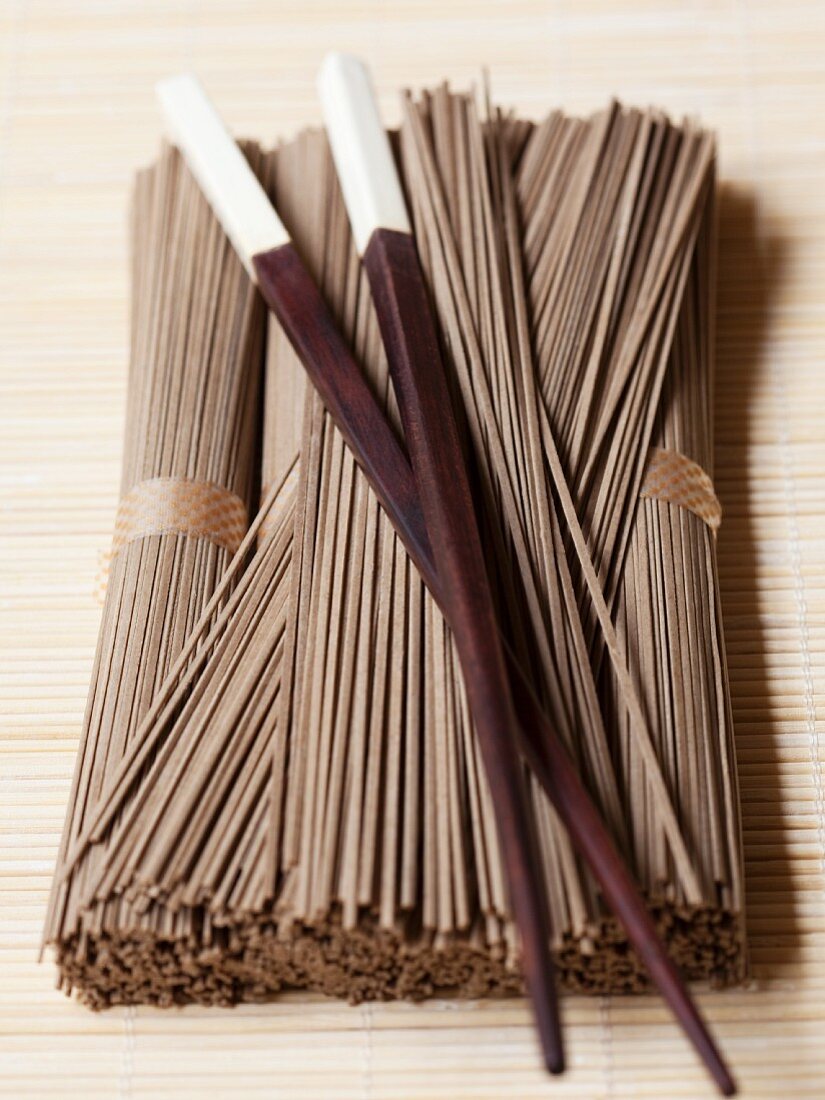 Soba noodles and chopsticks