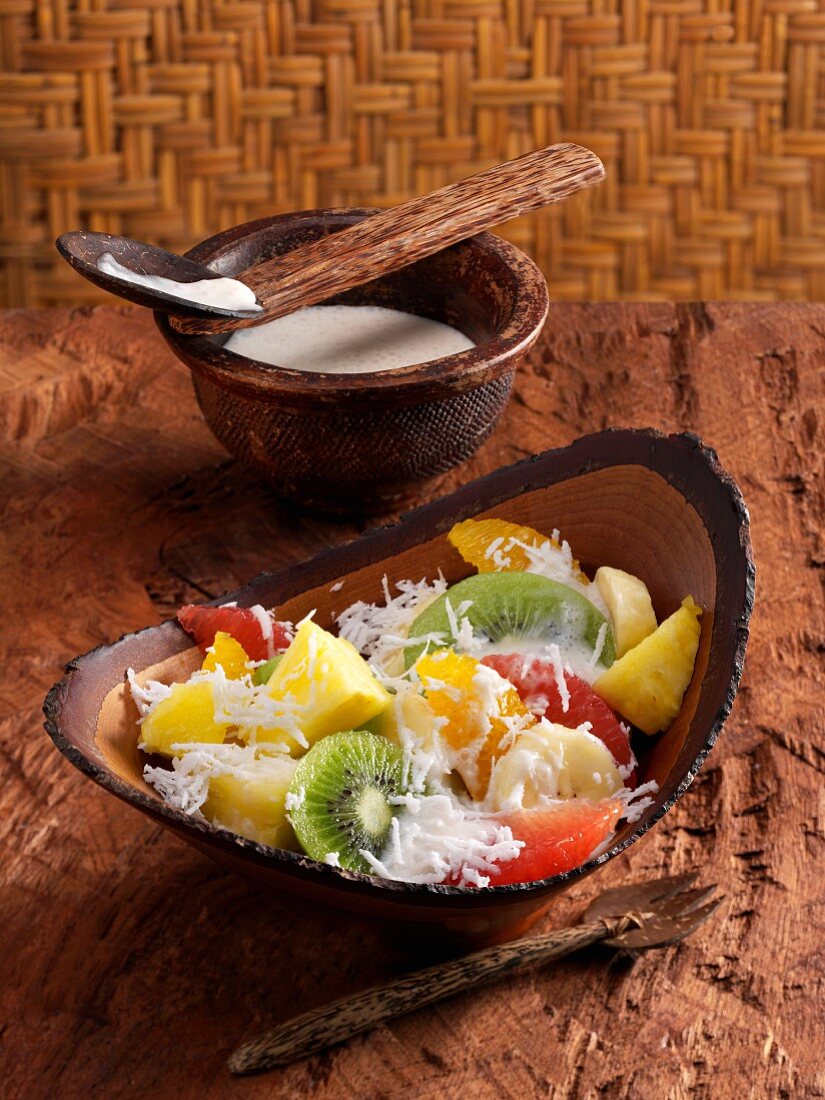 Fruit salad with coconut cream